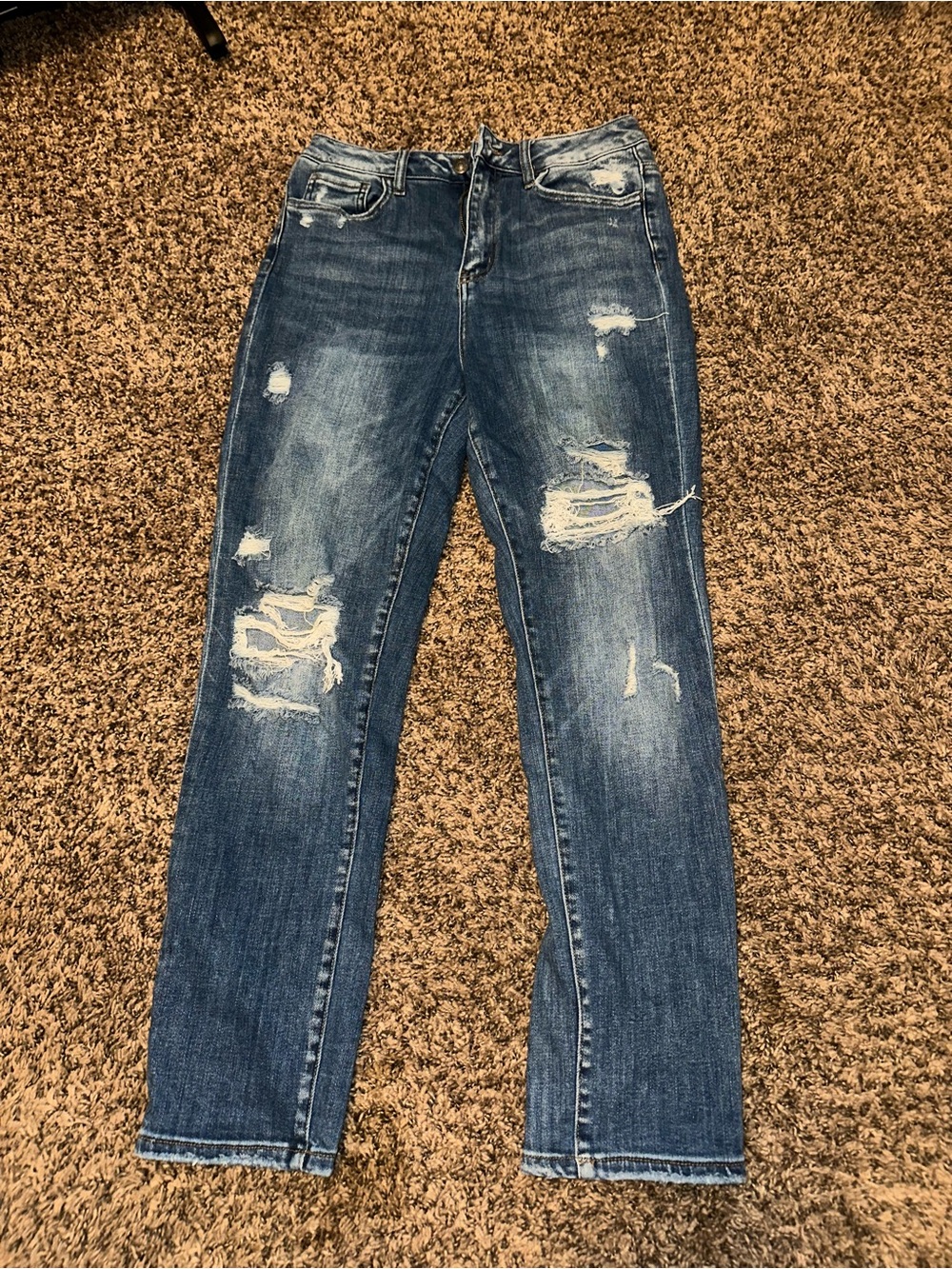 Flying Monkey Women's Straight Distressed Blue Jeans